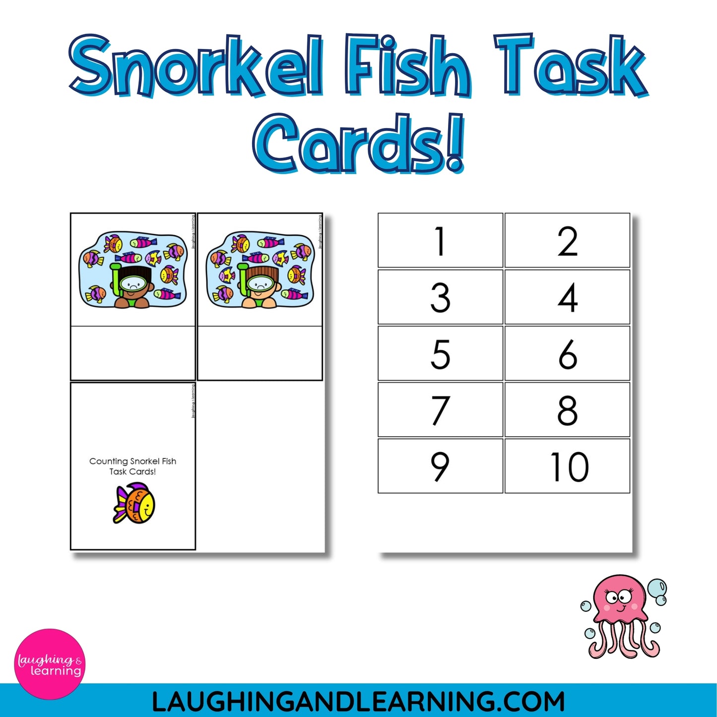 Snorkel Fish Task Cards with numbers