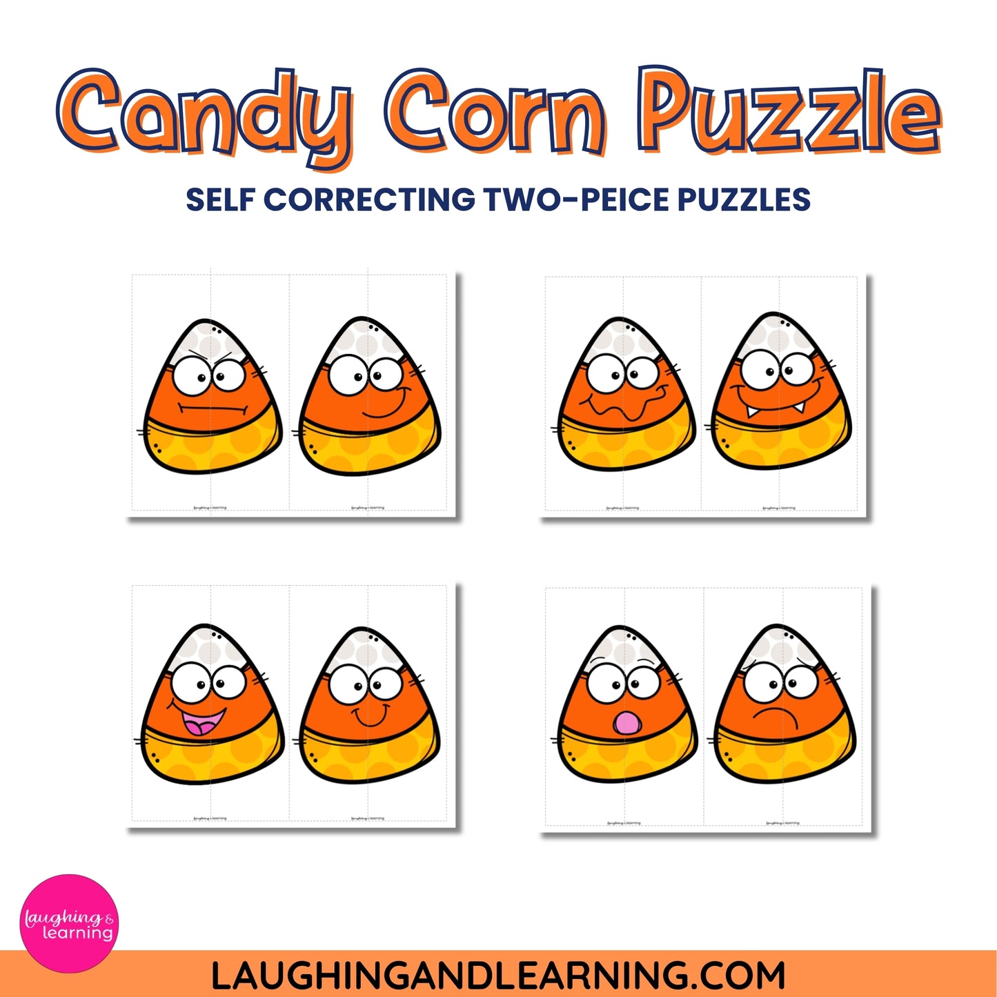 Candy corn puzzle set with cartoon faces