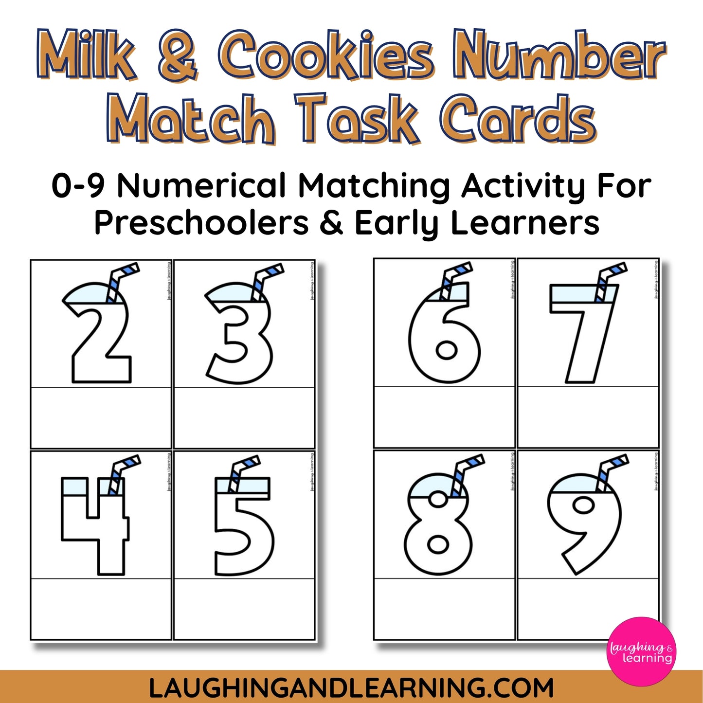 Milk & Cookies Number Match Task Cards - 0-9 Numerical Matching Activity For Preschoolers & Early Learners