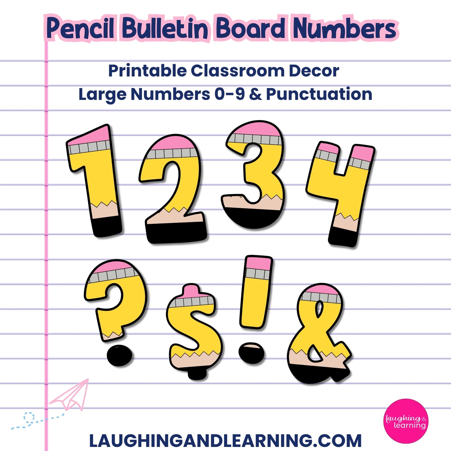 Pencil-Theme Bulletin Board Numbers - Numbers 0-9 & Punctuation