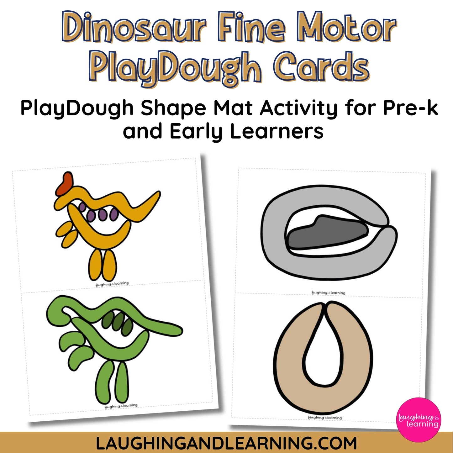 Dinosaur fine motor playdough cards with shapes for pre-k and early learners