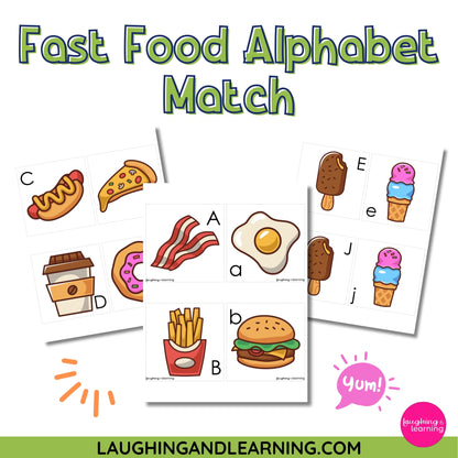Fast food themed alphabet matching game