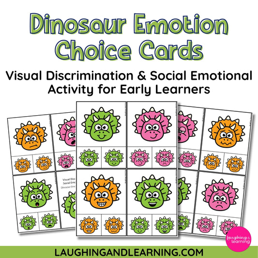 Dinosaur emotion choice cards for visual discrimination and social emotional activity 