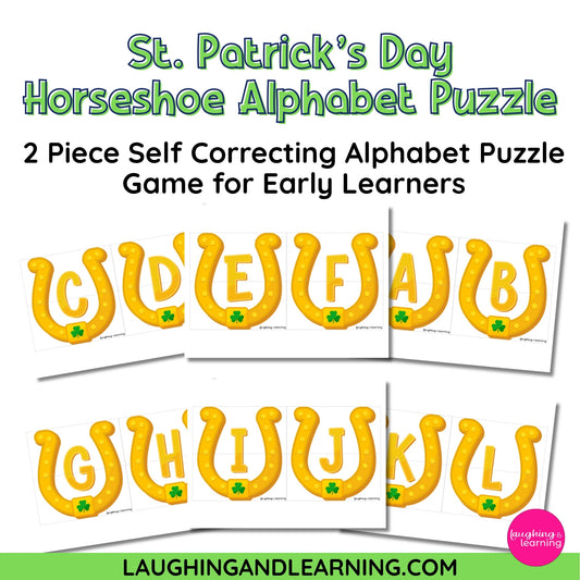 St. Patrick's Day themed alphabet puzzle with a horseshoe 