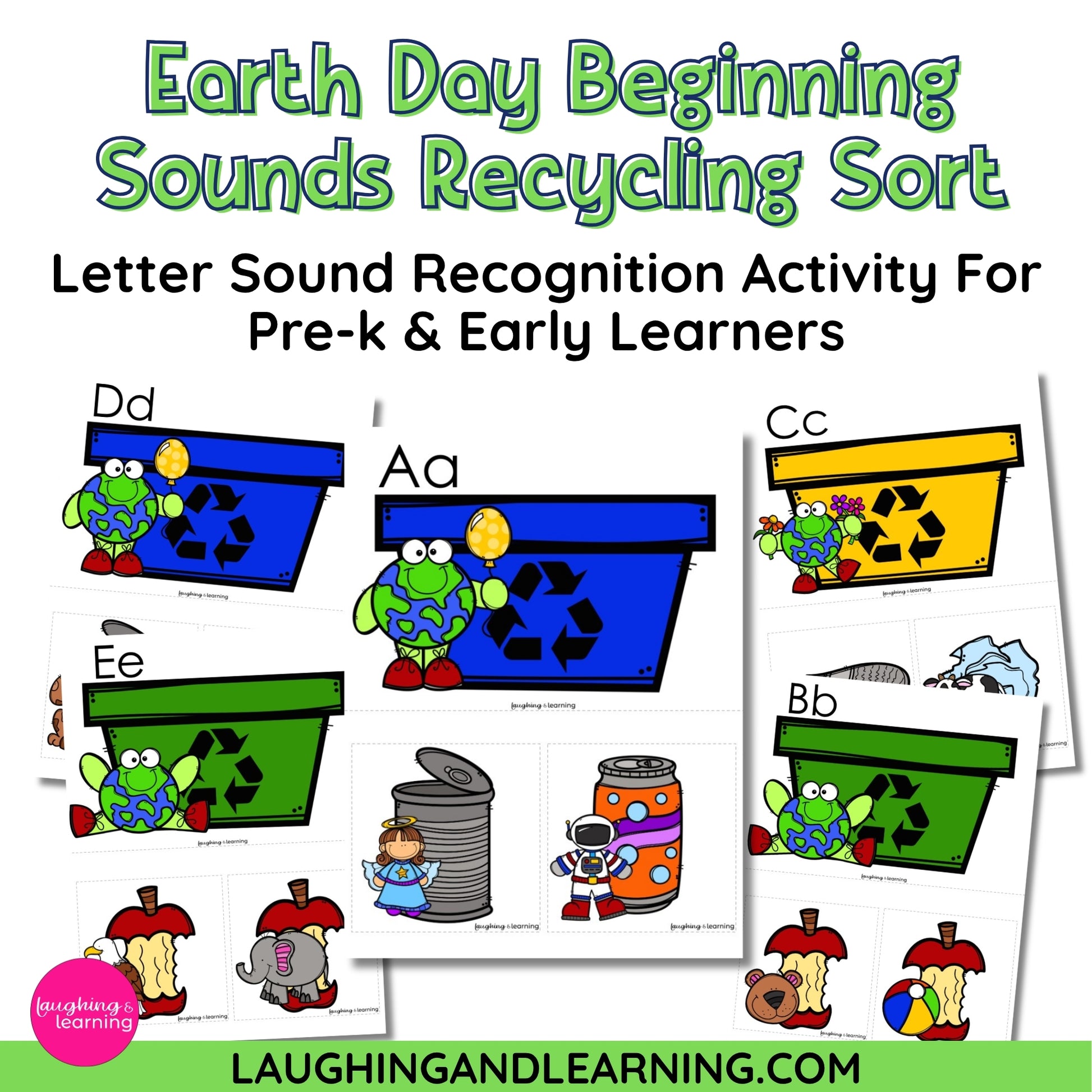 Educational activity for letter sound recognition with recycling bins and letters 