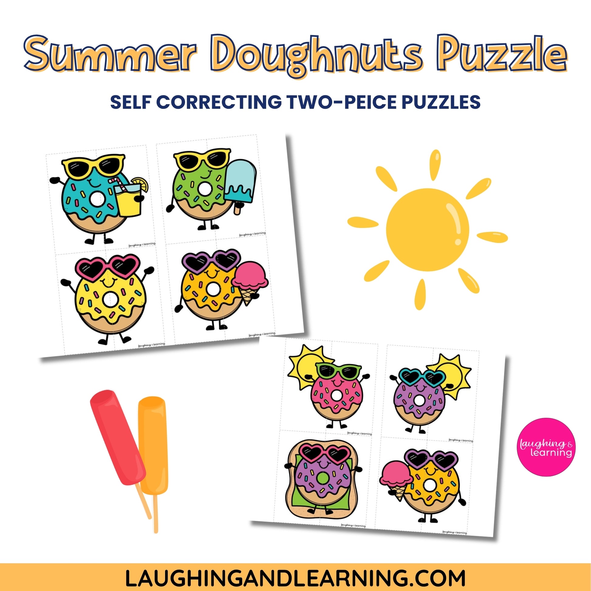 Summer-themed doughnut puzzles with sunglasses and ice cream