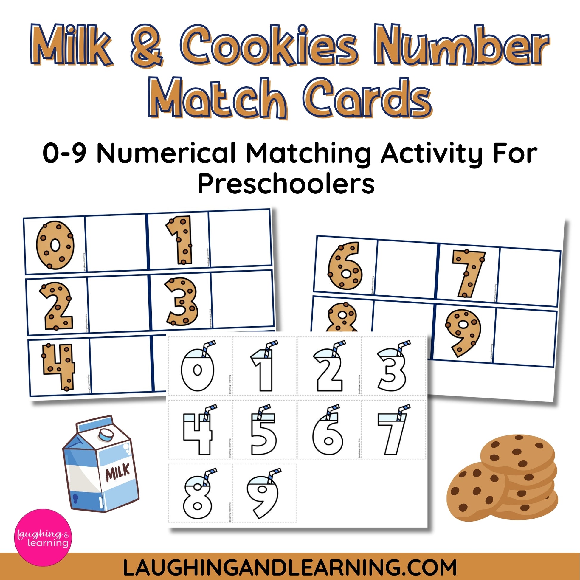 Milk and Cookies Number Match Cards for preschoolers 