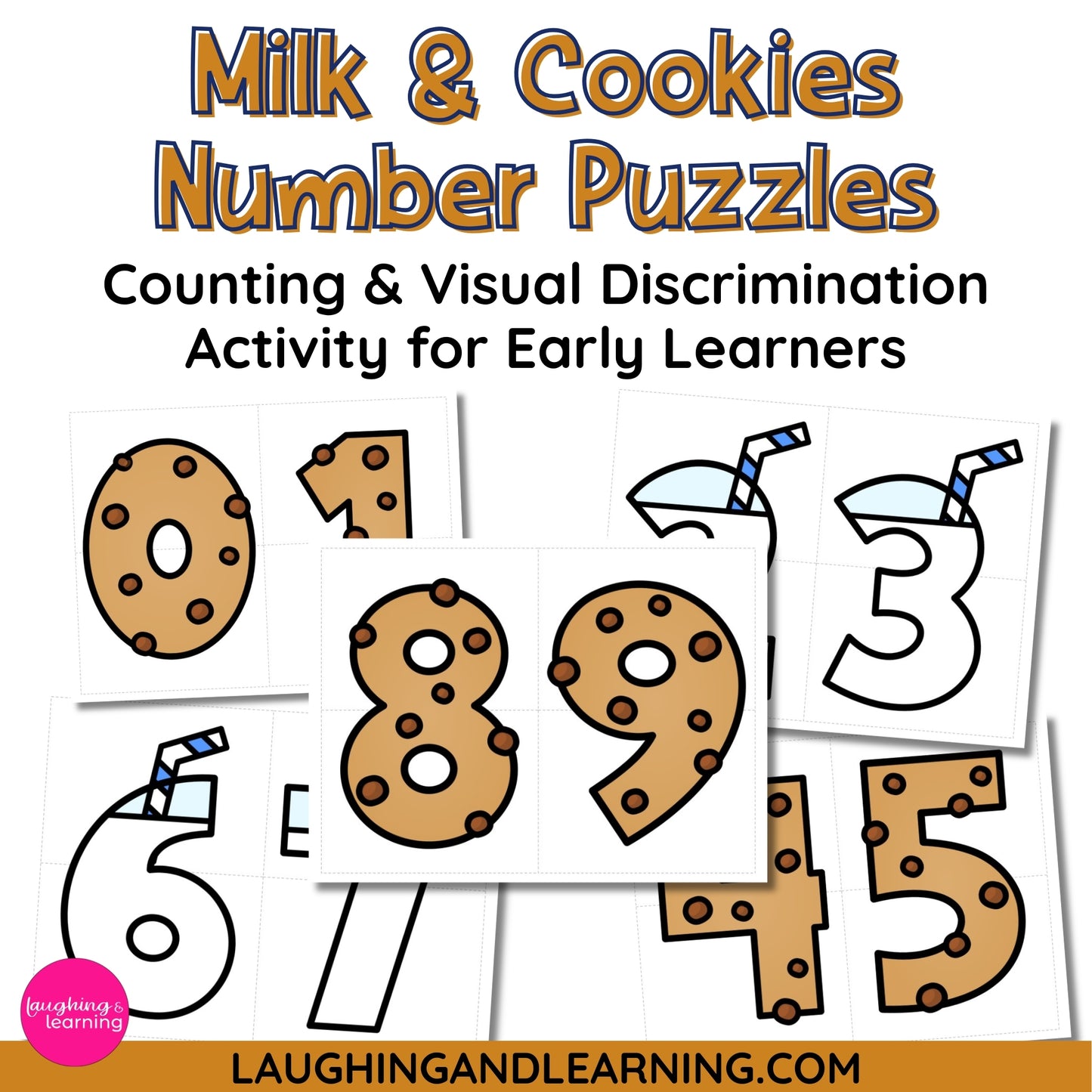 Number puzzles with cookies and milk for early learners 