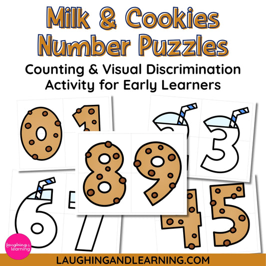 Number puzzles with cookies and milk for early learners 