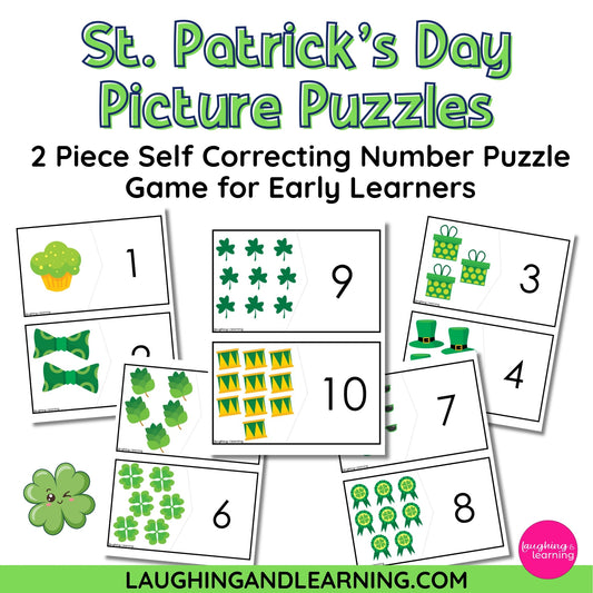 St. Patrick's Day picture puzzles with numbers for early learners
