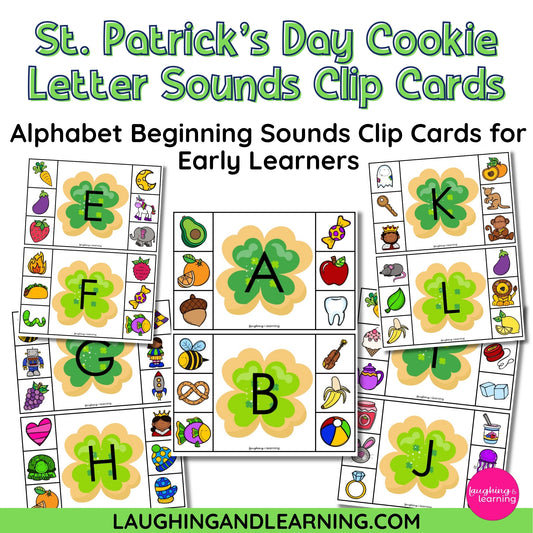 St. Patrick's Day themed letter sounds clip cards for early learners