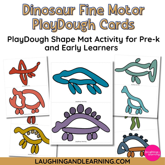 Dinosaur fine motor playdough cards for pre-k and early learners with colorful shapes 