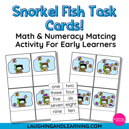 Math and numeracy matching activity for early learners with snorkel fish task cards.
