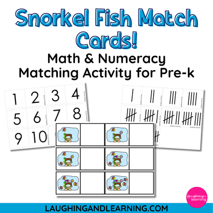 Math and numeracy matching activity cards for pre-k students with numbers and tally marks.