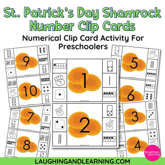St. Patrick's Day themed number clip cards for preschoolers