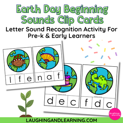 Earth Day Beginning Sounds Clip Cards for Preschool | Phonics Printable