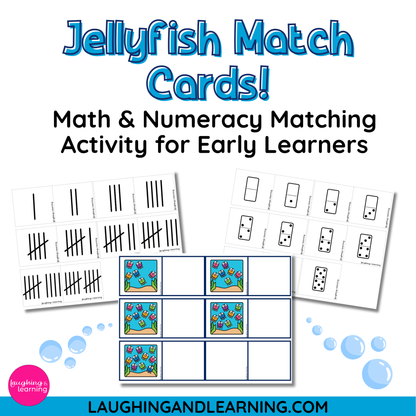 Jellyfish-themed math and numeracy matching activity cards for early learners 