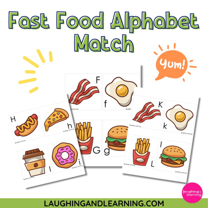 fast food theme letter matching flashcards