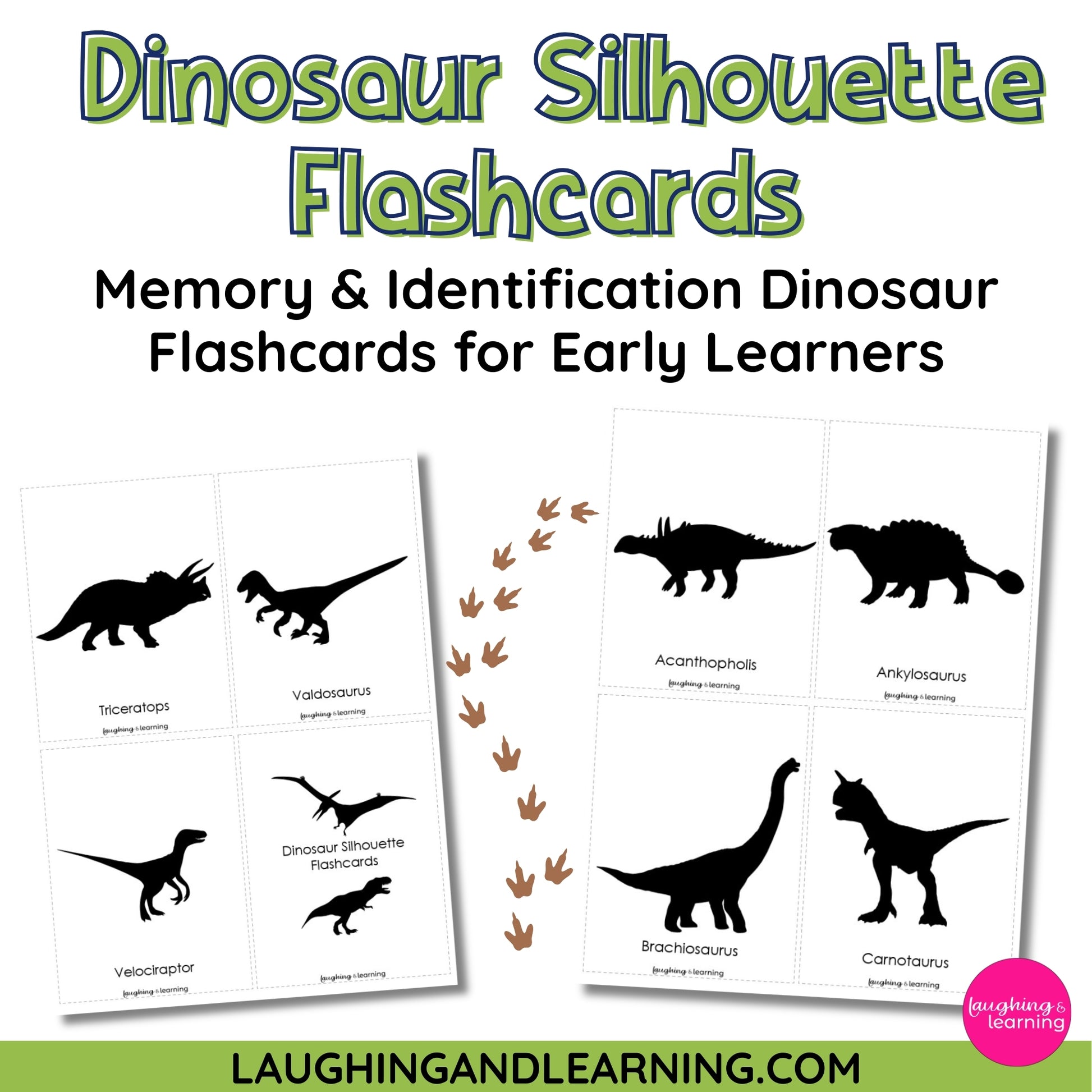 Dinosaur silhouette flashcards for early learners 