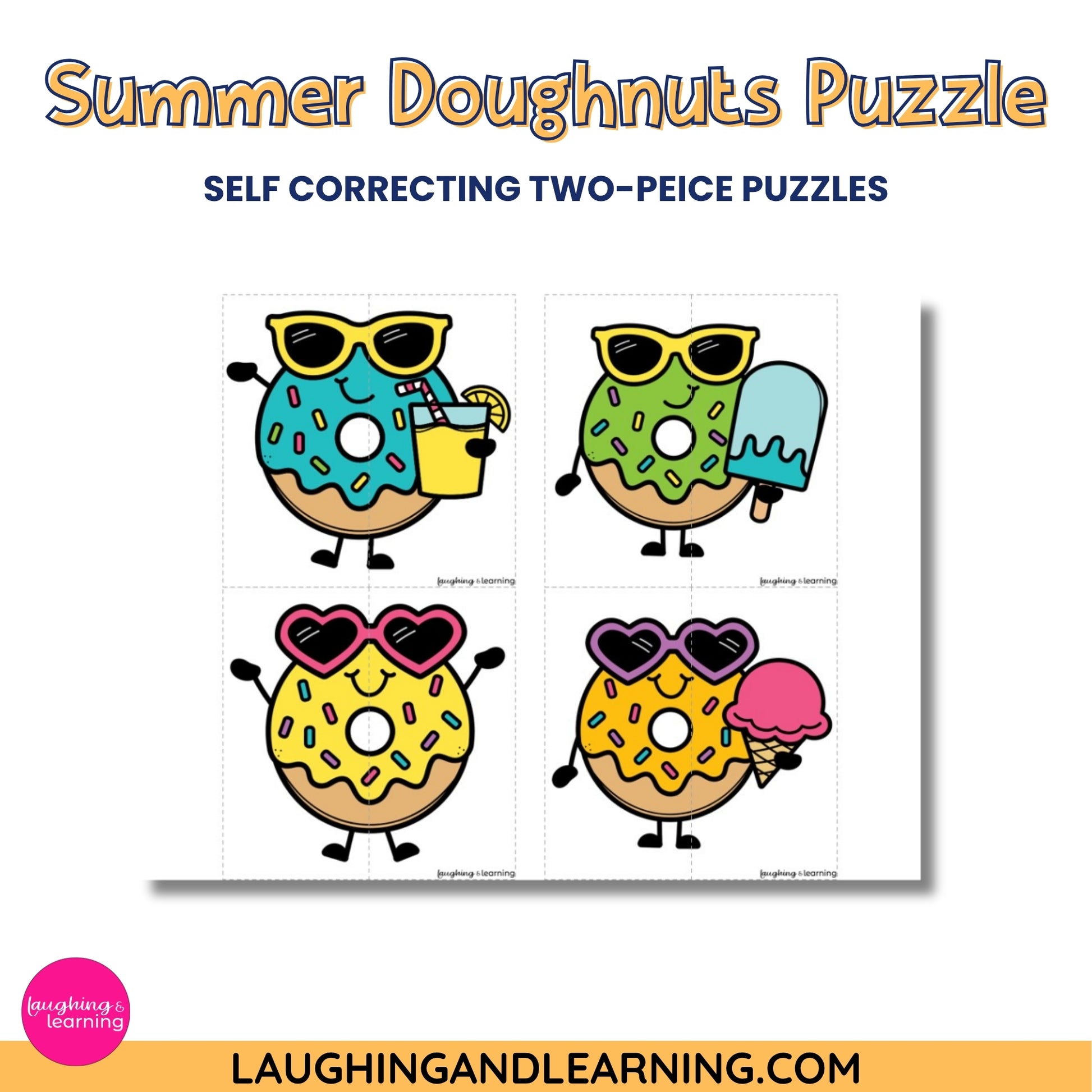 Summer themed doughnut self-correcting two-piece puzzles