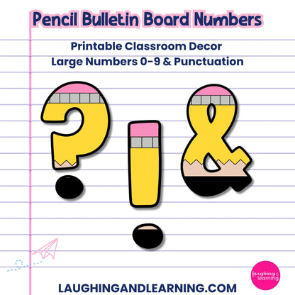 Pencil-Theme Bulletin Board Numbers - Numbers 0-9 & Punctuation