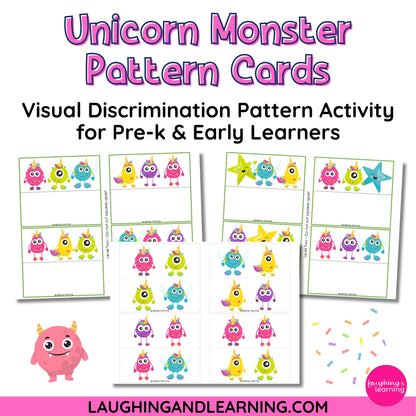 Unicorn Monster Pattern Cards for visual discrimination activity 