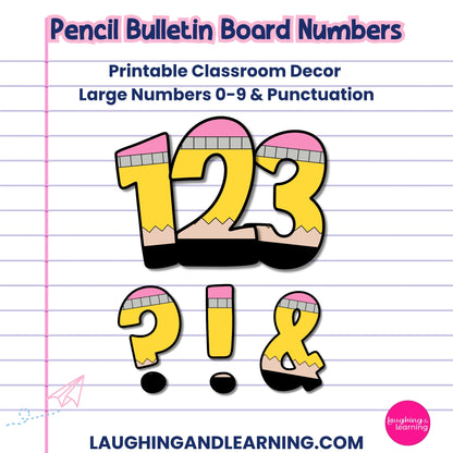 Pencil-Theme Bulletin Board Numbers - Numbers 0-9 & Punctuation