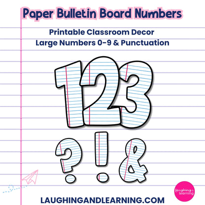 Paper-Theme Bulletin Board Numbers - Numbers 0-9 & Punctuation