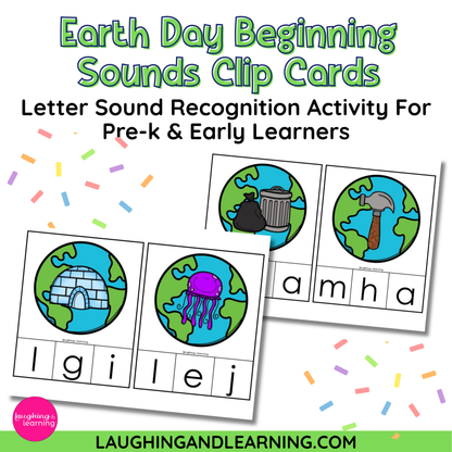 Earth Day Beginning Sounds Clip Cards for Preschool | Phonics Printable