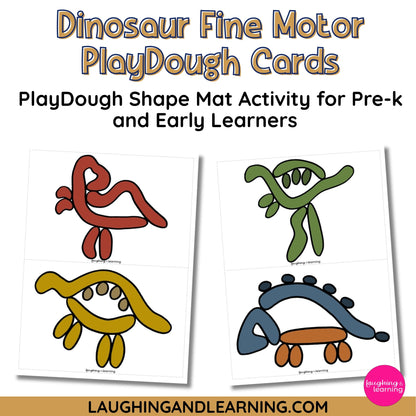 Dinosaur fine motor playdough cards for pre-k and early learners with shapes 