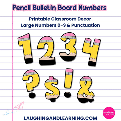 Pencil-Theme Bulletin Board Numbers - Numbers 0-9 & Punctuation