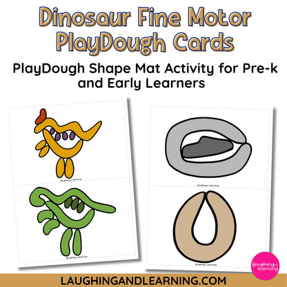 Dinosaur fine motor playdough cards with shapes for pre-k and early learners
