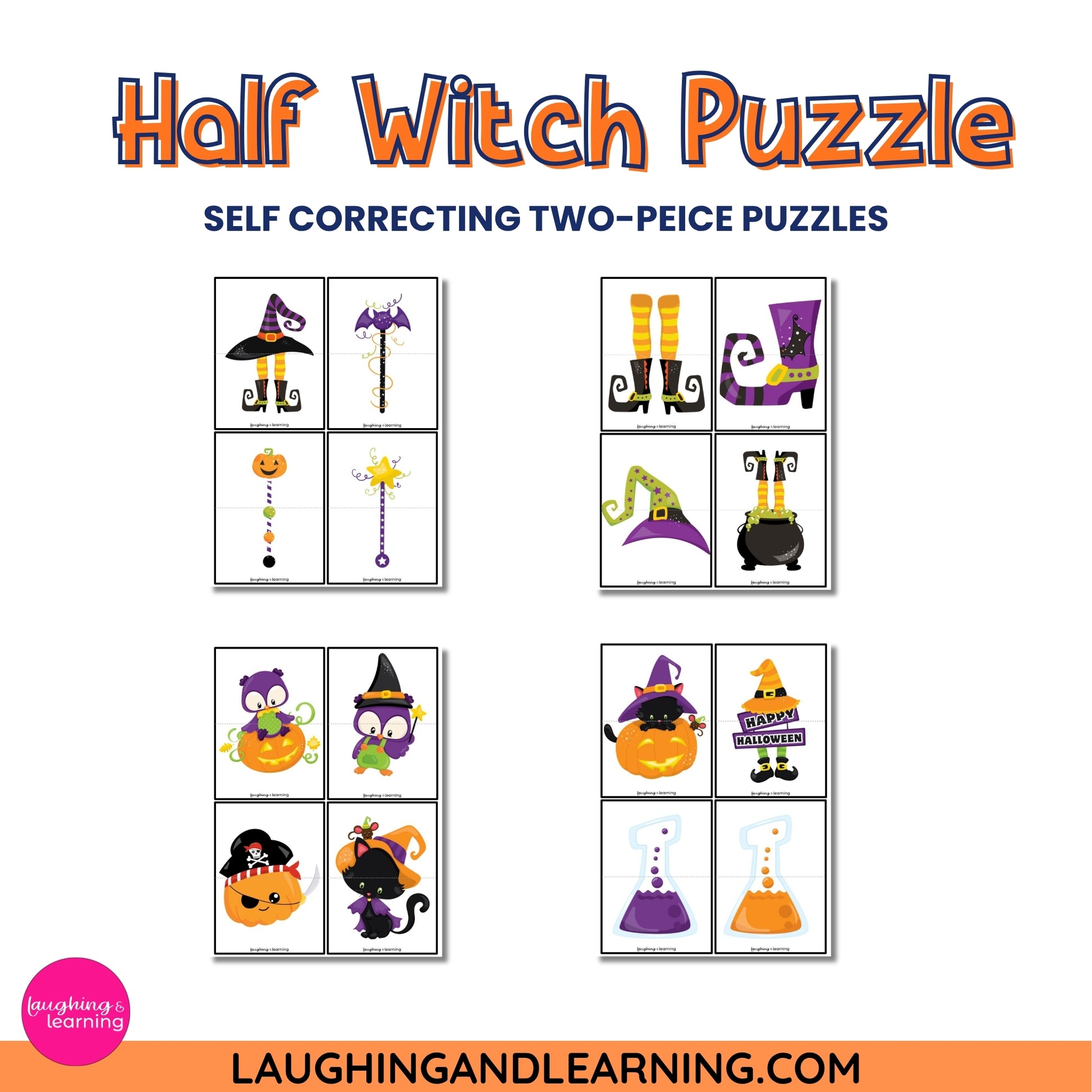 Halloween-themed puzzle set with self-correcting two-piece puzzles 