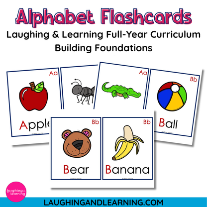 Alphabet flashcards with letters and images for educational purpose