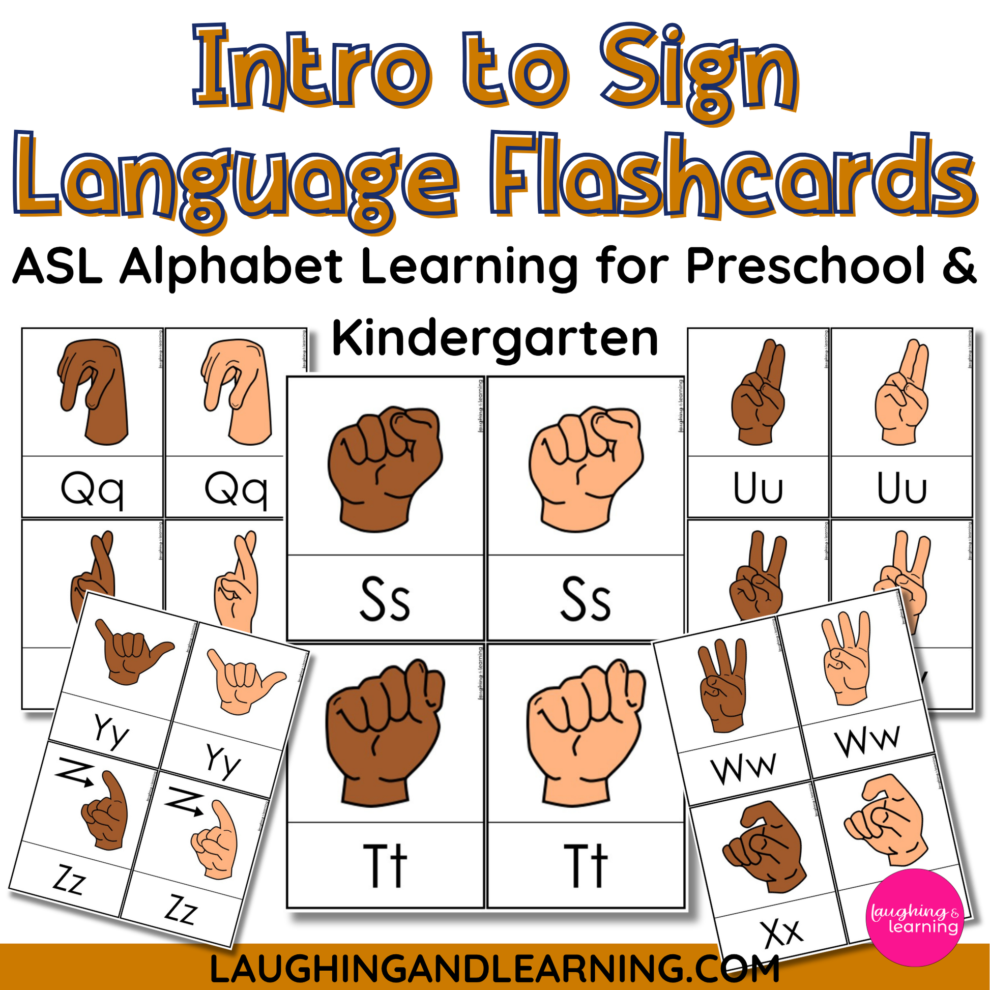 Sign language flashcards for ASL alphabet learning with letters Q to Z.