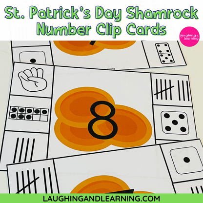 St. Patrick's Day Shamrock Coin Number Clip Cards - Numerical Clip Card Activity for Preschoolers