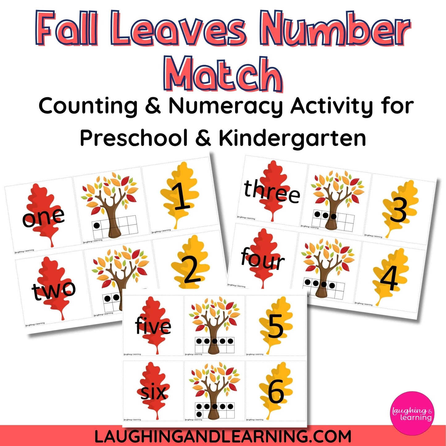 Educational activity for preschool and kindergarten with fall-themed cards for counting and numeracy.