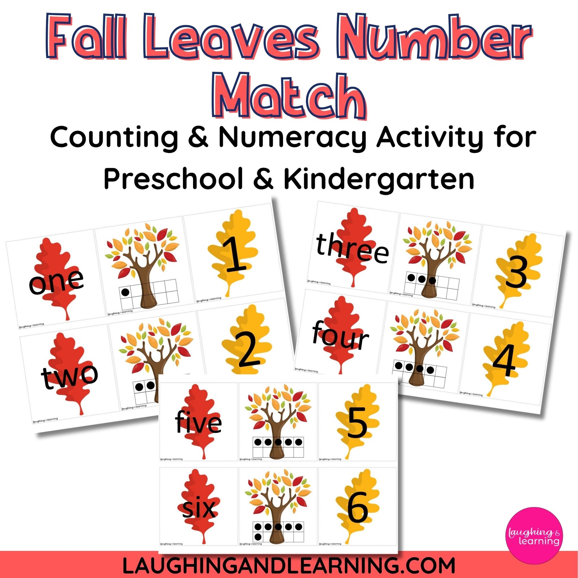 Educational activity for preschool and kindergarten with fall-themed cards for counting and numeracy.